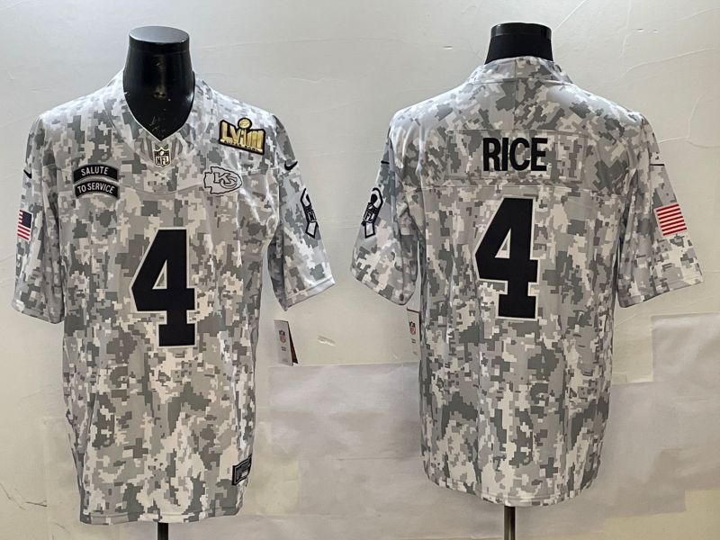 Men Kansas City Chiefs 4 Rice Camo 2025 Nike Salute to Service Limited NFL Jersey style 2